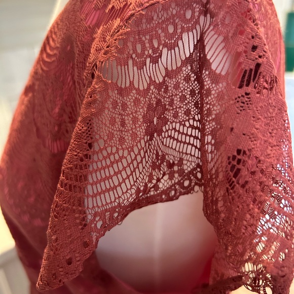 FOSSIL Woman's L Penny Lace Overlay Mini Dress Wine Red - Picture 8 of 9